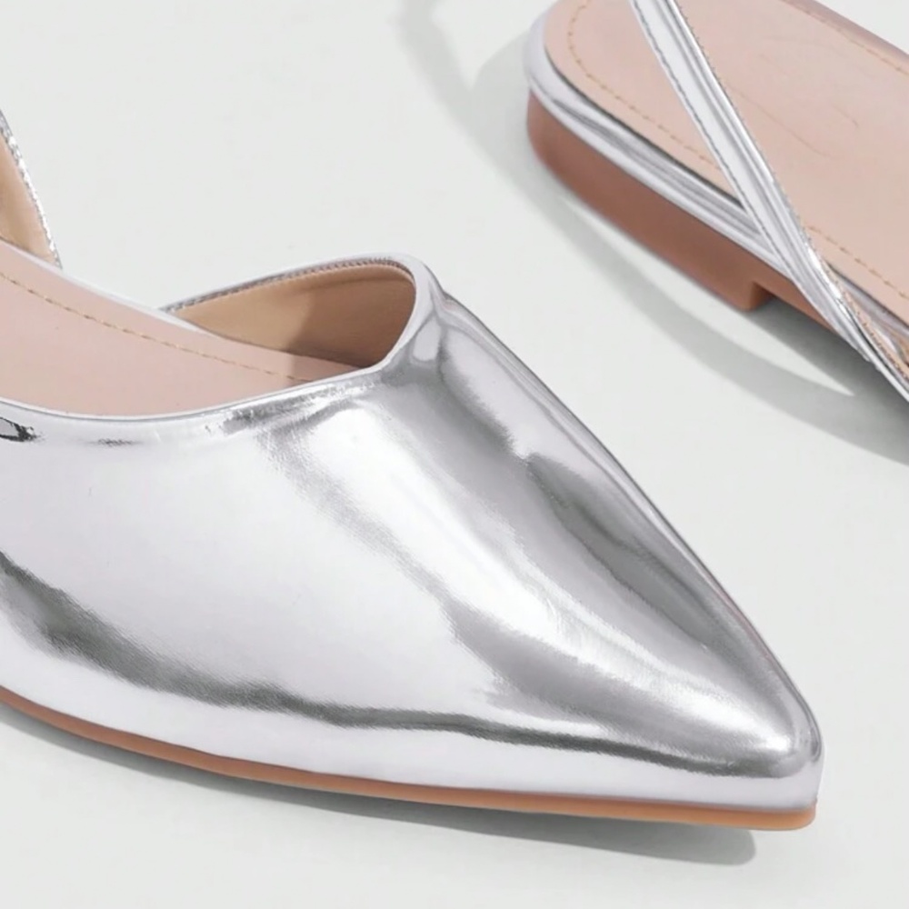 Silver Pointed Toe Flats - Picture 6 of 6